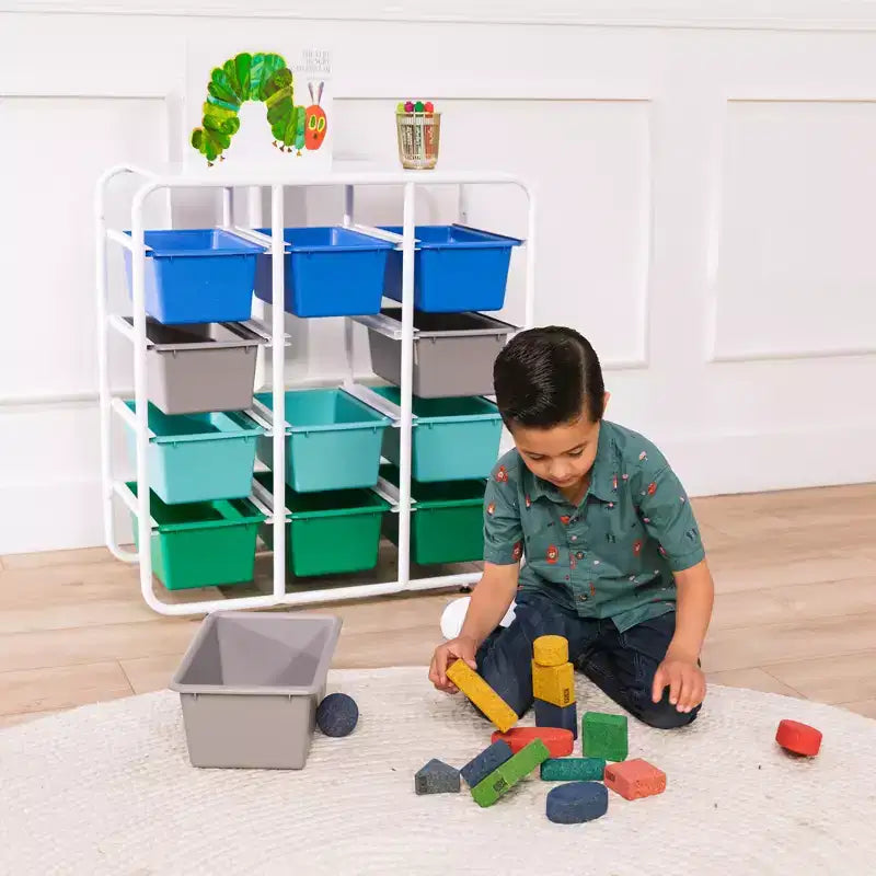 Étagère de rangement 4 niveaux ECR4Kids avec 12 bacs 4x3 polyvalente