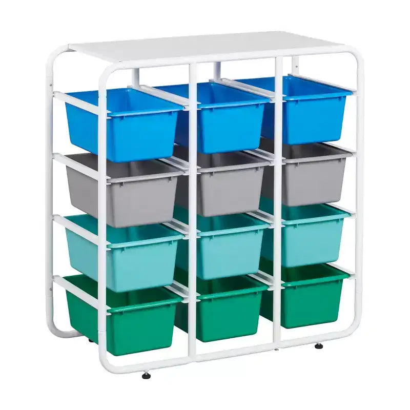 ECR4Kids 4-Tier Storage Rack with 12 Cubby Bins 4x3 Multipurpose Organization