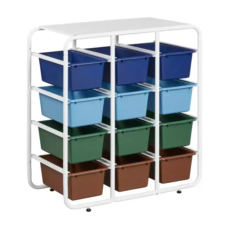 Étagère de rangement 4 niveaux ECR4Kids avec 12 bacs 4x3 polyvalente