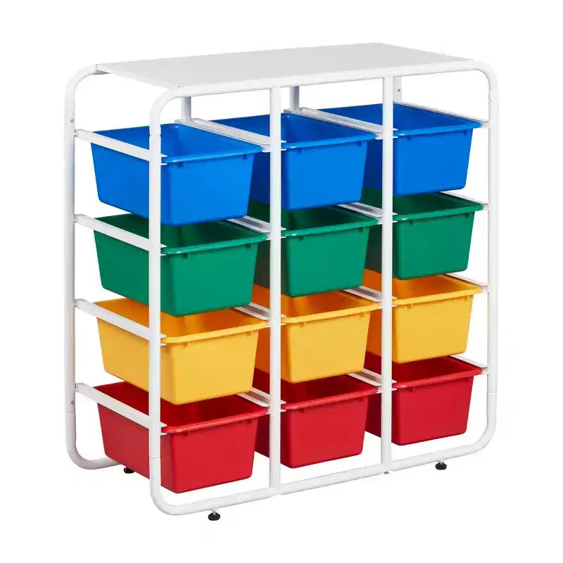 Étagère de rangement 4 niveaux ECR4Kids avec 12 bacs 4x3 polyvalente