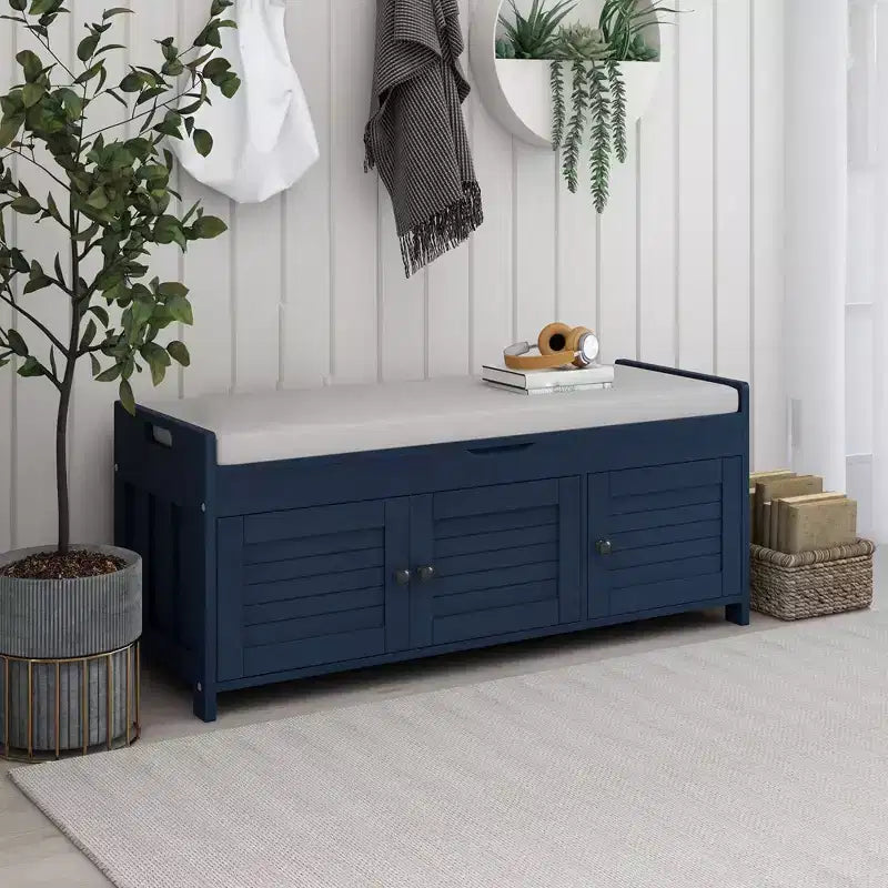 Banc de rangement en bois, banc d'entrée rembourré avec coussin amovible, meuble à chaussures avec rangement caché pour entrée, chambre, salon