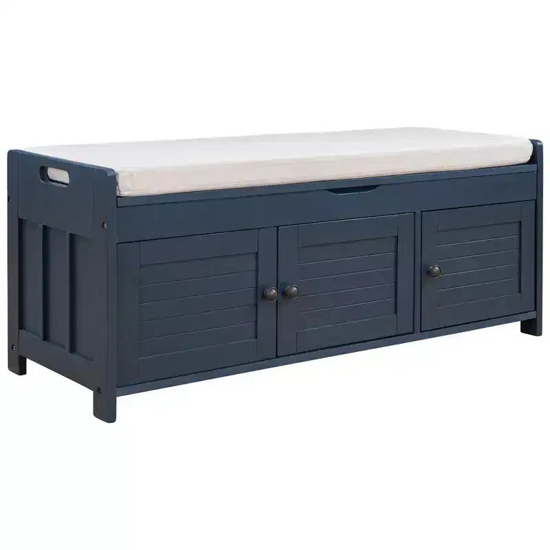 Banc de rangement en bois, banc d'entrée rembourré avec coussin amovible, meuble à chaussures avec rangement caché pour entrée, chambre, salon
