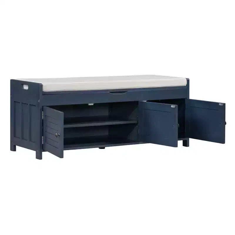 Banc de rangement en bois, banc d'entrée rembourré avec coussin amovible, meuble à chaussures avec rangement caché pour entrée, chambre, salon