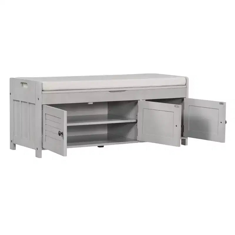 Banc de rangement en bois, banc d'entrée rembourré avec coussin amovible, meuble à chaussures avec rangement caché pour entrée, chambre, salon