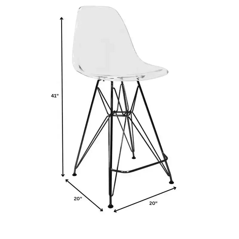 Tabouret de bar en acrylique de style moderne du milieu du siècle avec base en acier noir, parfait pour la cuisine, la salle à manger, le bar ou le salon.
