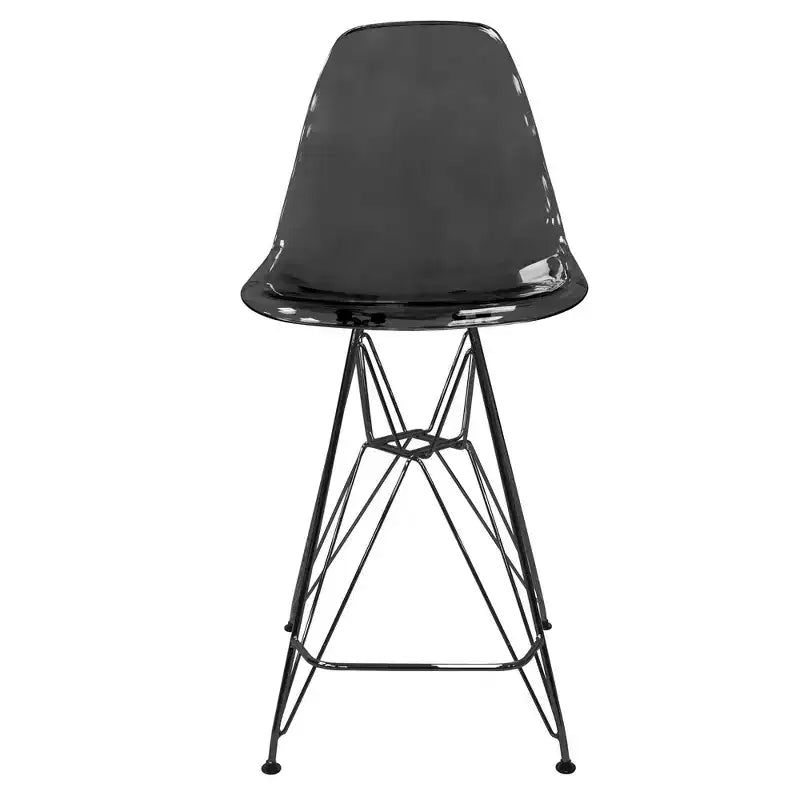 Tabouret de bar en acrylique de style moderne du milieu du siècle avec base en acier noir, parfait pour la cuisine, la salle à manger, le bar ou le salon.
