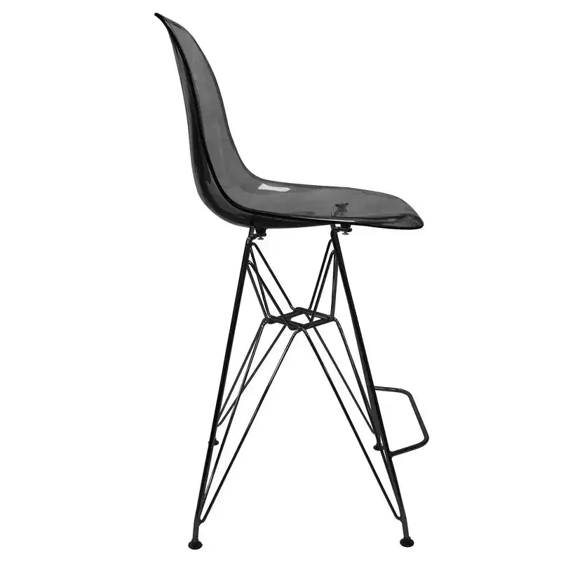 Tabouret de bar en acrylique de style moderne du milieu du siècle avec base en acier noir, parfait pour la cuisine, la salle à manger, le bar ou le salon.