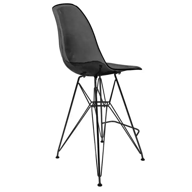 Tabouret de bar en acrylique de style moderne du milieu du siècle avec base en acier noir, parfait pour la cuisine, la salle à manger, le bar ou le salon.