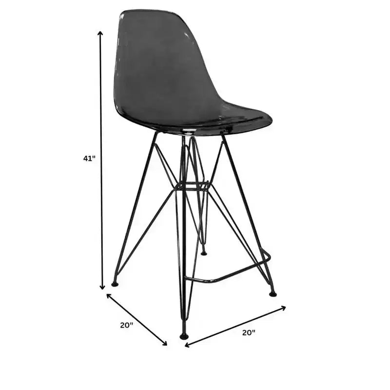 Tabouret de bar en acrylique de style moderne du milieu du siècle avec base en acier noir, parfait pour la cuisine, la salle à manger, le bar ou le salon.