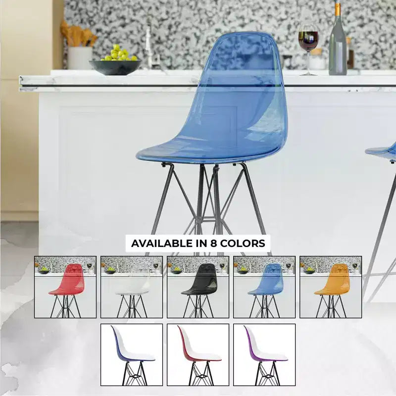 Tabouret de bar en acrylique de style moderne du milieu du siècle avec base en acier noir, parfait pour la cuisine, la salle à manger, le bar ou le salon.