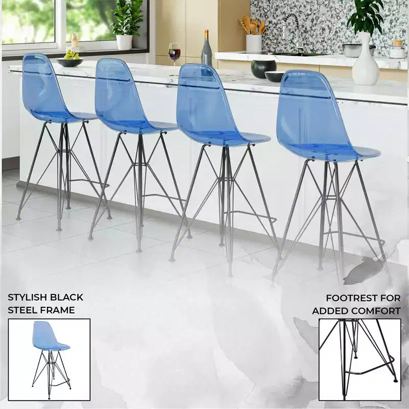 Tabouret de bar en acrylique de style moderne du milieu du siècle avec base en acier noir, parfait pour la cuisine, la salle à manger, le bar ou le salon.