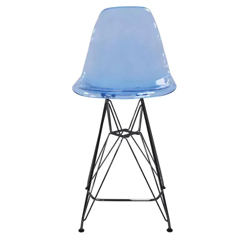 Tabouret de bar en acrylique de style moderne du milieu du siècle avec base en acier noir, parfait pour la cuisine, la salle à manger, le bar ou le salon.