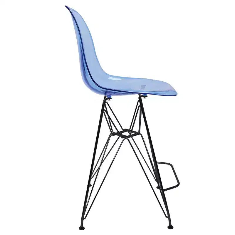 Tabouret de bar en acrylique de style moderne du milieu du siècle avec base en acier noir, parfait pour la cuisine, la salle à manger, le bar ou le salon.