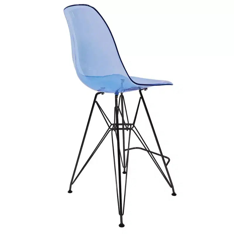 Tabouret de bar en acrylique de style moderne du milieu du siècle avec base en acier noir, parfait pour la cuisine, la salle à manger, le bar ou le salon.