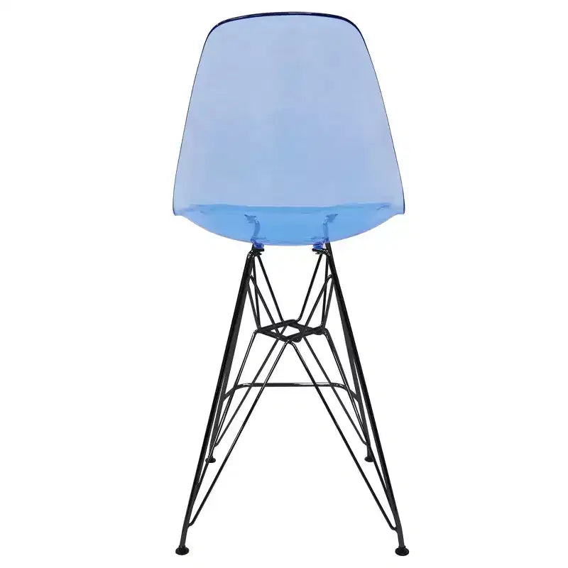 Tabouret de bar en acrylique de style moderne du milieu du siècle avec base en acier noir, parfait pour la cuisine, la salle à manger, le bar ou le salon.