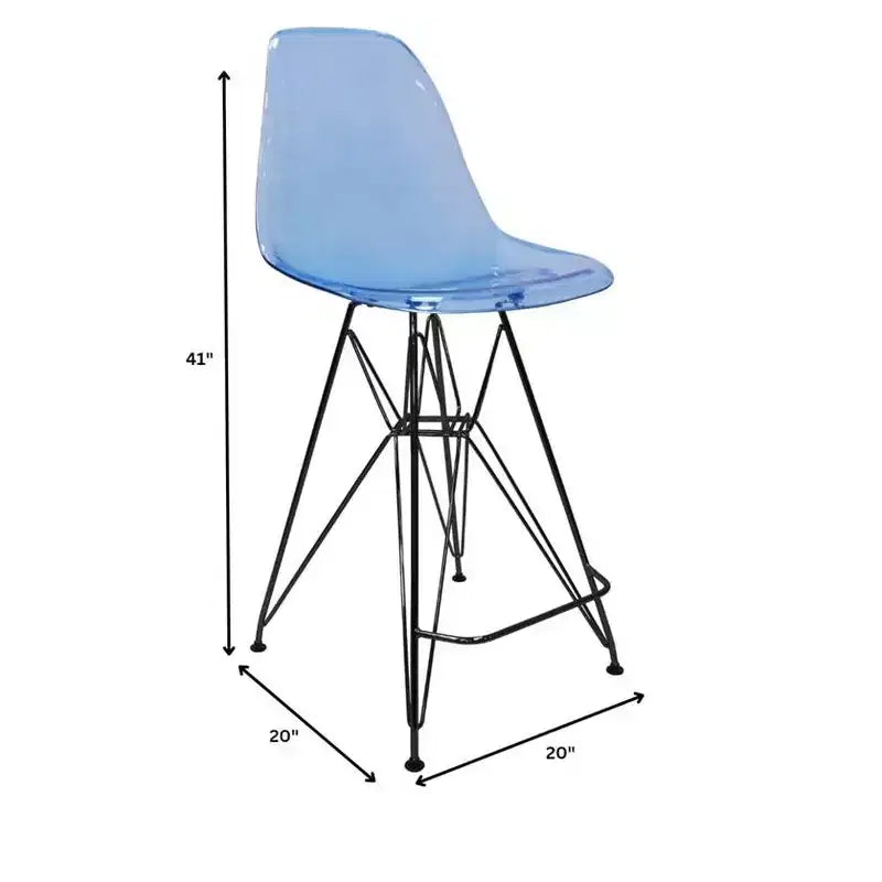 Tabouret de bar en acrylique de style moderne du milieu du siècle avec base en acier noir, parfait pour la cuisine, la salle à manger, le bar ou le salon.