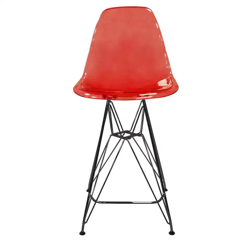 Tabouret de bar en acrylique de style moderne du milieu du siècle avec base en acier noir, parfait pour la cuisine, la salle à manger, le bar ou le salon.