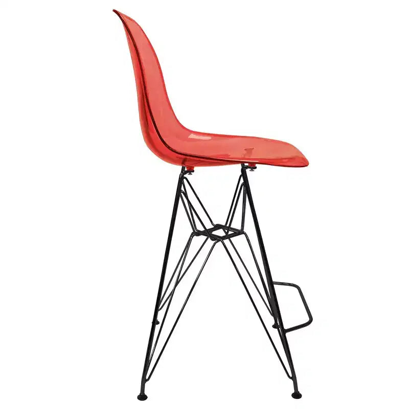Tabouret de bar en acrylique de style moderne du milieu du siècle avec base en acier noir, parfait pour la cuisine, la salle à manger, le bar ou le salon.