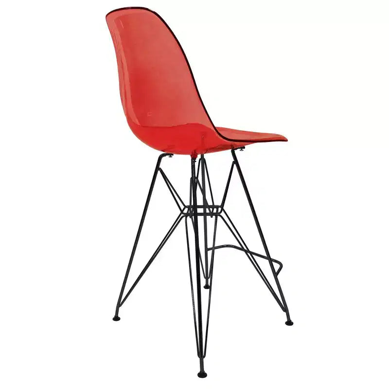 Tabouret de bar en acrylique de style moderne du milieu du siècle avec base en acier noir, parfait pour la cuisine, la salle à manger, le bar ou le salon.