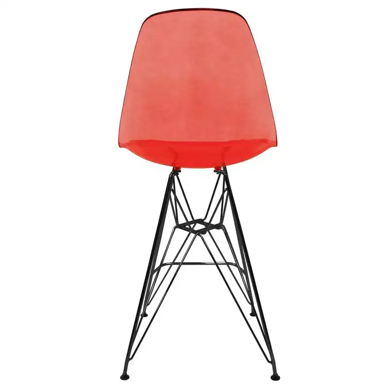 Tabouret de bar en acrylique de style moderne du milieu du siècle avec base en acier noir, parfait pour la cuisine, la salle à manger, le bar ou le salon.