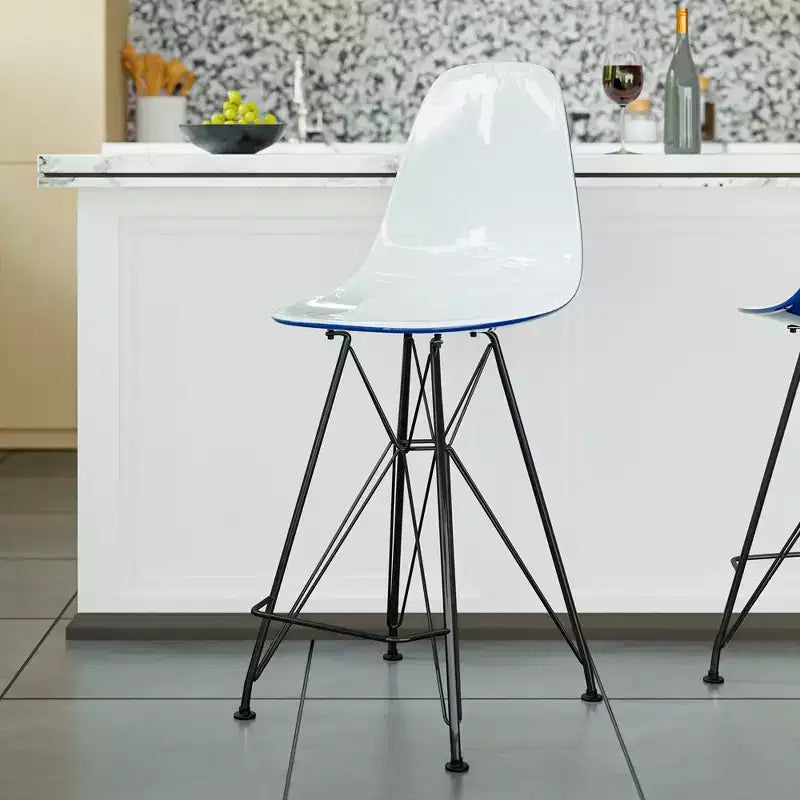 Tabouret de bar en acrylique de style moderne du milieu du siècle avec base en acier noir, parfait pour la cuisine, la salle à manger, le bar ou le salon.