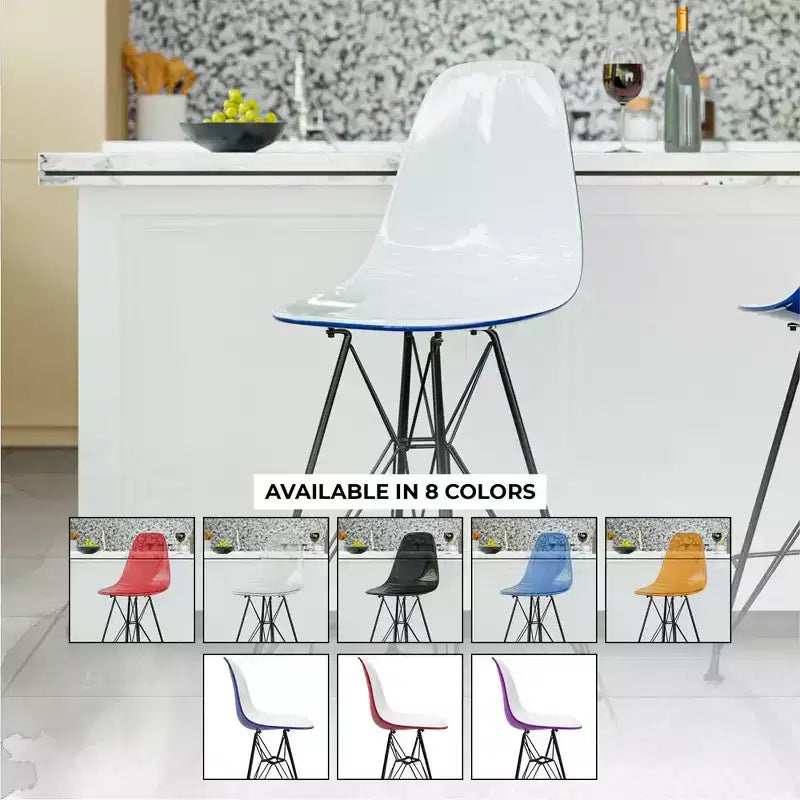 Tabouret de bar en acrylique de style moderne du milieu du siècle avec base en acier noir, parfait pour la cuisine, la salle à manger, le bar ou le salon.