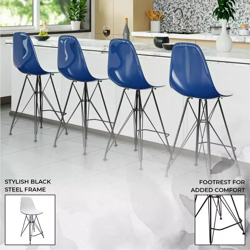 Tabouret de bar en acrylique de style moderne du milieu du siècle avec base en acier noir, parfait pour la cuisine, la salle à manger, le bar ou le salon.