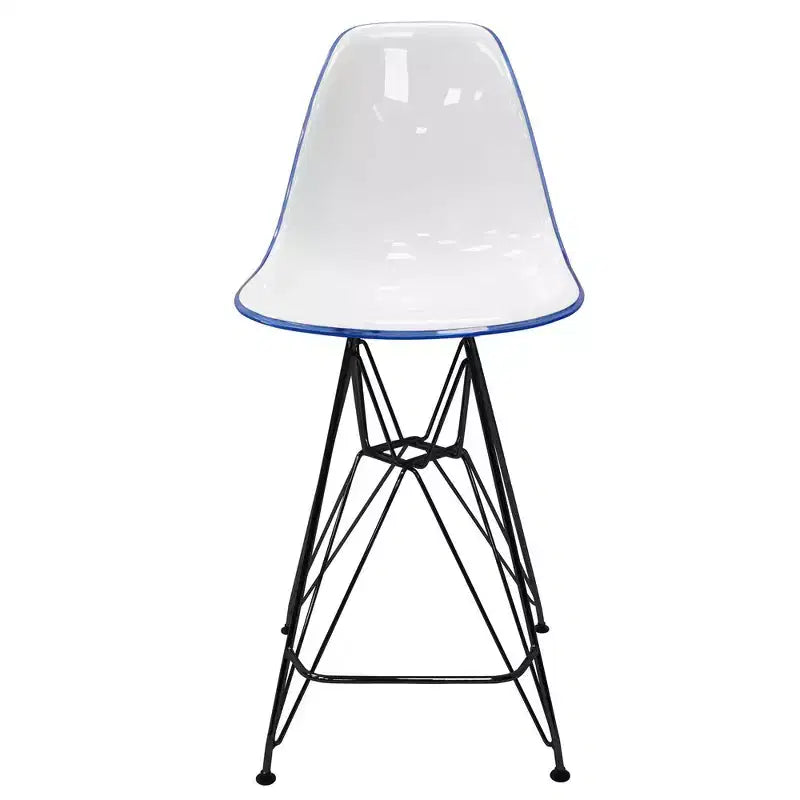 Tabouret de bar en acrylique de style moderne du milieu du siècle avec base en acier noir, parfait pour la cuisine, la salle à manger, le bar ou le salon.