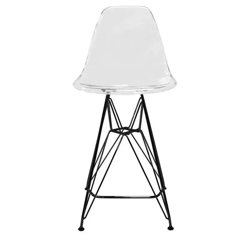 Tabouret de bar en acrylique de style moderne du milieu du siècle avec base en acier noir, parfait pour la cuisine, la salle à manger, le bar ou le salon.
