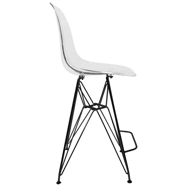 Tabouret de bar en acrylique de style moderne du milieu du siècle avec base en acier noir, parfait pour la cuisine, la salle à manger, le bar ou le salon.