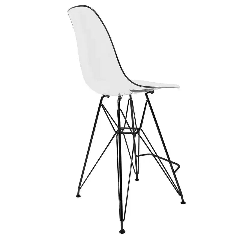 Tabouret de bar en acrylique de style moderne du milieu du siècle avec base en acier noir, parfait pour la cuisine, la salle à manger, le bar ou le salon.