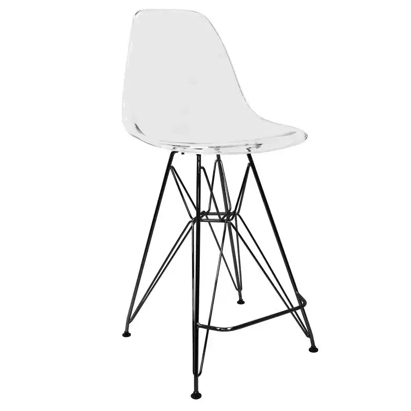 LeisureMod Cresco Mid Century Modern Acrylic Counter Height Barstool with Black Steel Base Perfect for Kitchen Dining Room Bar or Lounge Seating