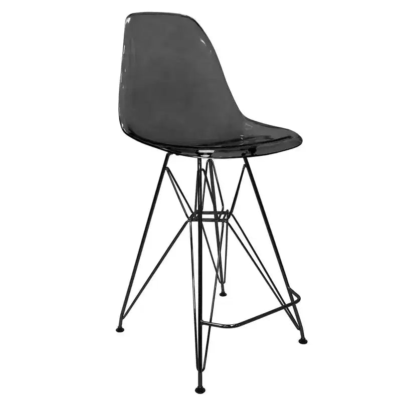 Tabouret de bar en acrylique de style moderne du milieu du siècle avec base en acier noir, parfait pour la cuisine, la salle à manger, le bar ou le salon.