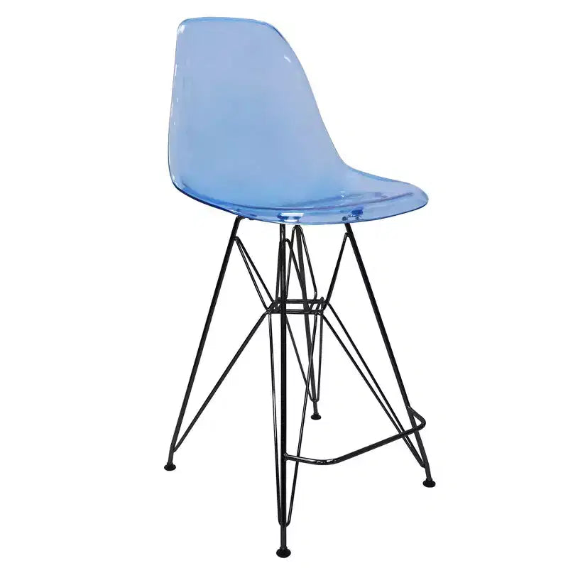 Tabouret de bar en acrylique de style moderne du milieu du siècle avec base en acier noir, parfait pour la cuisine, la salle à manger, le bar ou le salon.