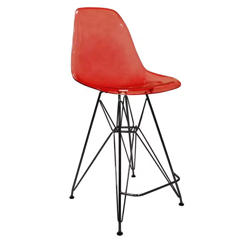 Tabouret de bar en acrylique de style moderne du milieu du siècle avec base en acier noir, parfait pour la cuisine, la salle à manger, le bar ou le salon.