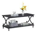 VECELO Wooden Coffee Table with Storage and Open Shelves Modern Rectangle Table with X-Shaped Frame