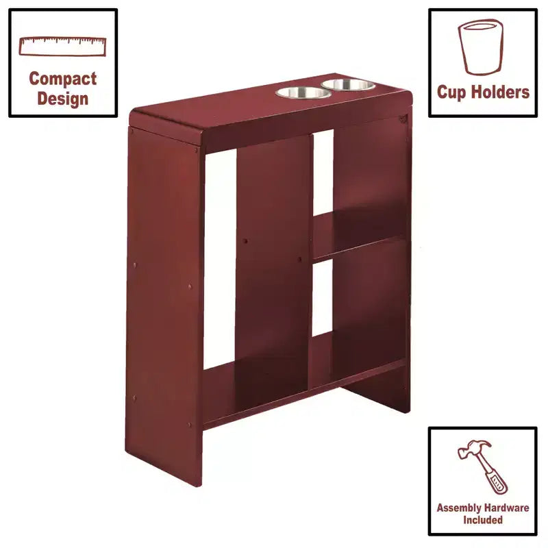 Table d'appoint fine avec porte-gobelets et étagères intégrées